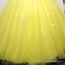 Western Style Homecoming Dress See Through Long Sleeves O-neck Ball Gown Quinceanera Dress Bright Yellow Women's Prom Dress